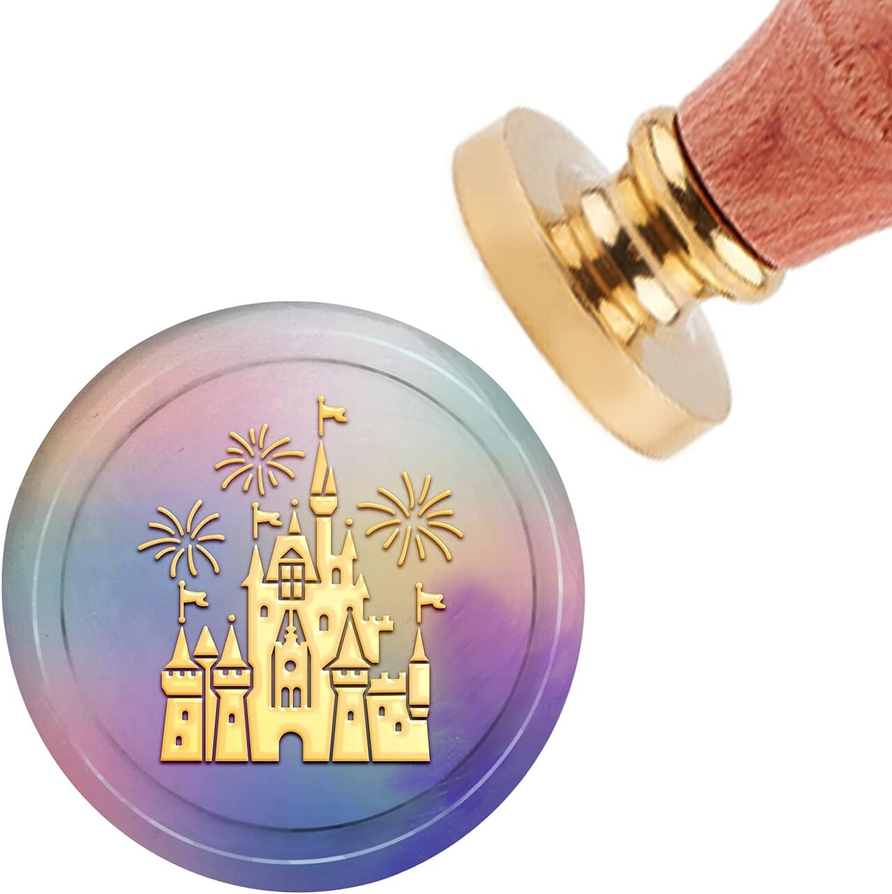 Castle Wax Seal Stamp Fireworks Vintage Sealing Wax Stamps 30mm Removable Brass Head Sealing Stamp with Wooden Handle for Wedding Invitations Christmas Xmas Halloween Party Gift Wrap